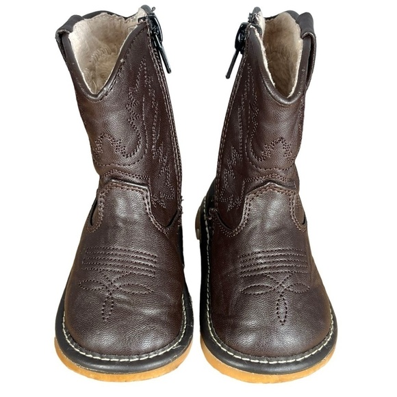 Squeak & Giggle Dark Brown Leather Zip Up Western Cowboy Boots Toddler Size ?? - Picture 3 of 13